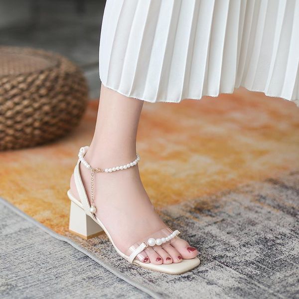 

sandals black platform open toe all-match buckle strap suit female beige 2021 summer block heels clear shoes espadrilles peep sq