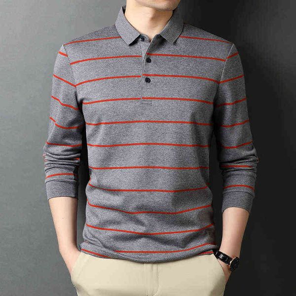 

men's long sleeved t-shirt 2021 spring and autumn korean youth fashion slim fit lapel striped polo shirt, White;black