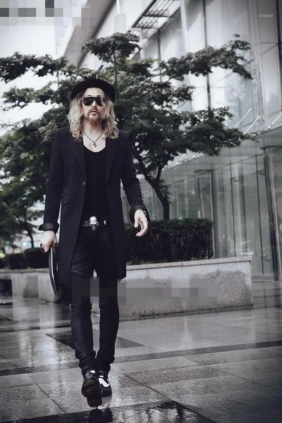 

double split thin coat summer solid color single breasted fashion suit men's long slim black suits & blazers, White;black