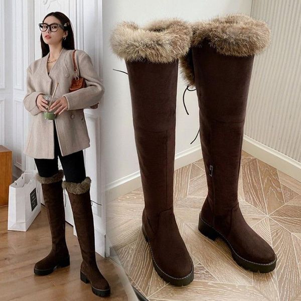 Stiefel Lange Röhre Schnee Damen Echthaar Winter Warm Große Nordische Baumwolle Mode Knieschutz