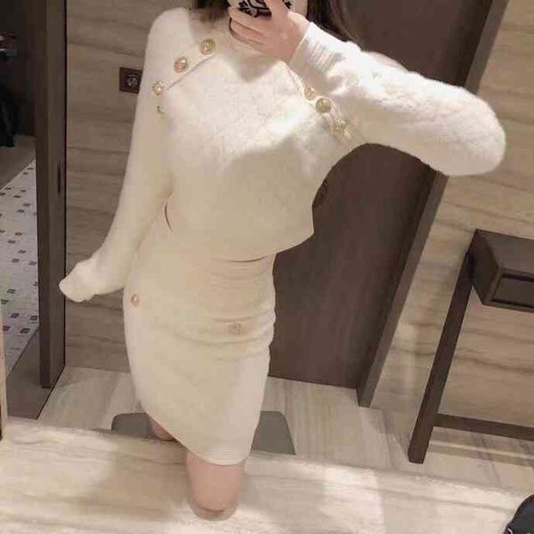 

two piece dress 223 spring summer crew neck pieces sets regular black white long sleeve panelled fashion above knee luxury faluolan e2tv