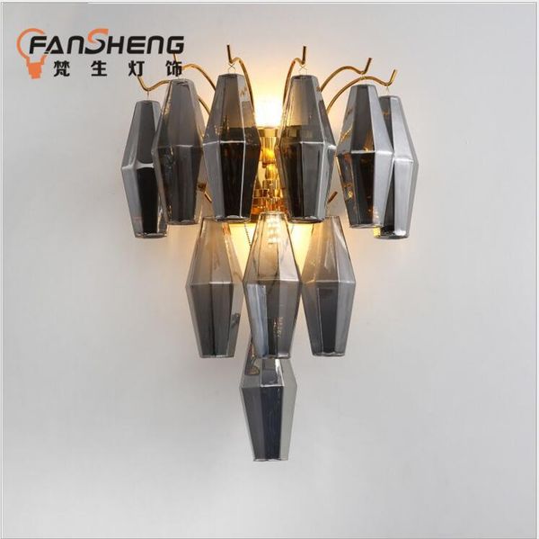 

wall lamp post-modern creative designer bedroom bedside model room smoke gray diamond glass decorative led