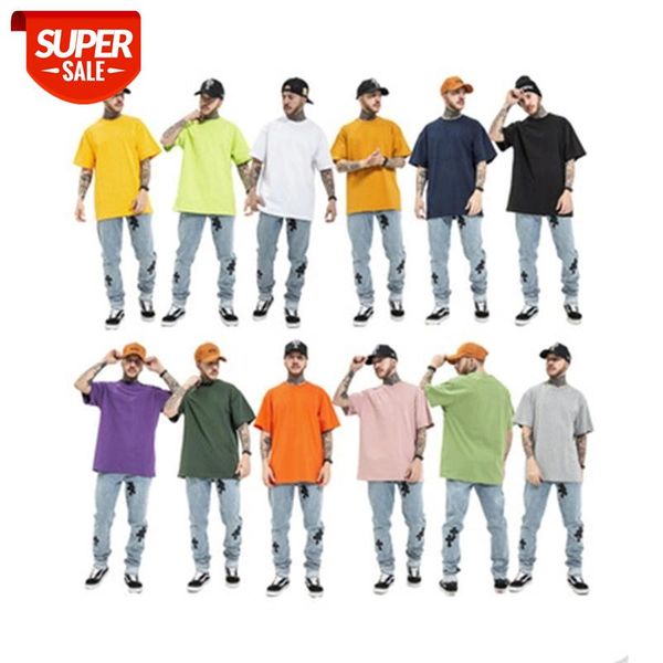 

11 colors solid pure cotton oversize tshirts men and women o neck loose casual short sleeve summer t-shirt high street tees #ff41, White;black