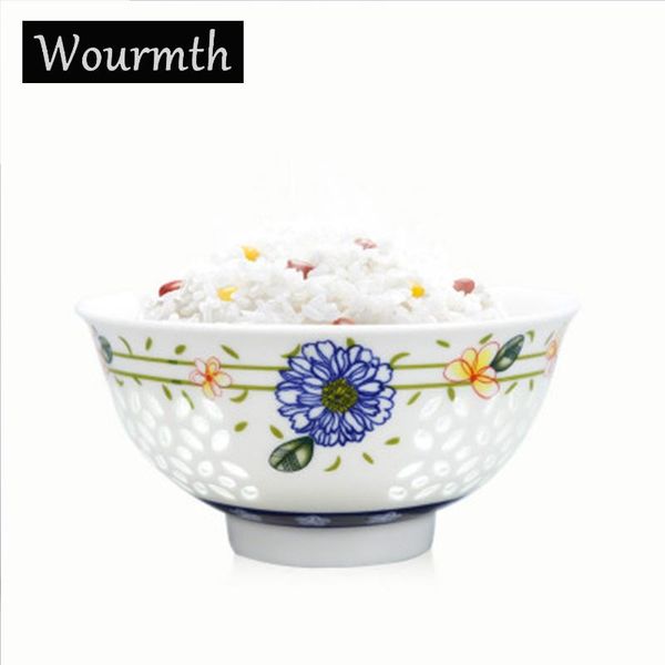 

wourmth modern ceramic tableware kitchen translucent rice bowl 4.8 inch creative fake hollow soup noodle housewarming gifts bowls