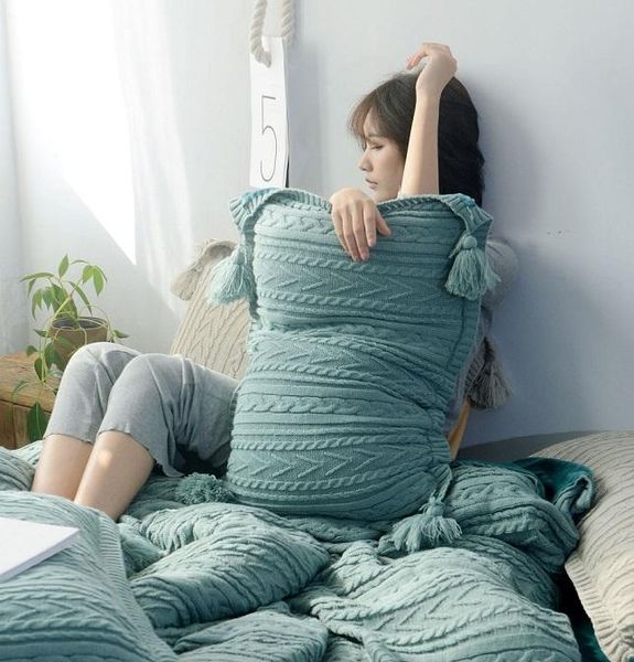 Yastık/dekoratif yastık örgü yastık kapağı Katı fildişi gri pembe yeşil kasa kanepe yatak odası dekoratif damla için yumuşak
