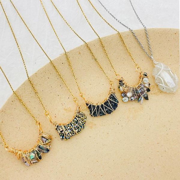 

pendant necklaces 2021 natural stone necklace for women shell stainless steel chain handmade jewelry gift, Silver