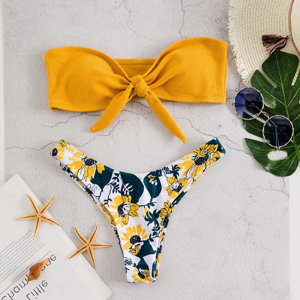 

the bikini printed bow women's spring bikini, White;black
