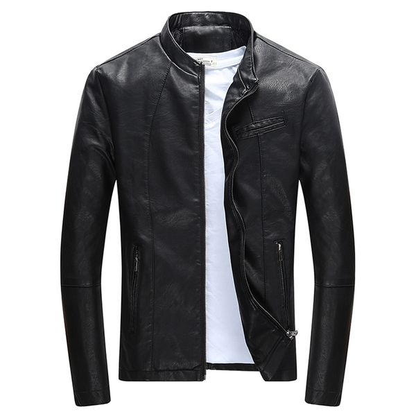

autumn winter men's casual zipper pu leather jacket motorcycle men leisure clothing slim 210923, Black