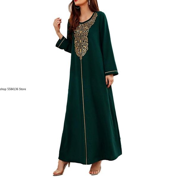 

ethnic clothing autumn 2022 fashion temperament commute solid color loose casual embroidery women's muslim round neck long sleeve, Red