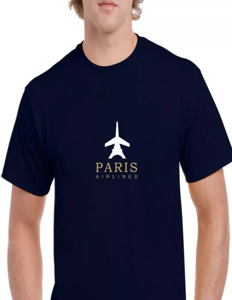 

paris airlines white gold logo french aviation navy blue cotton t-shirt, White;black