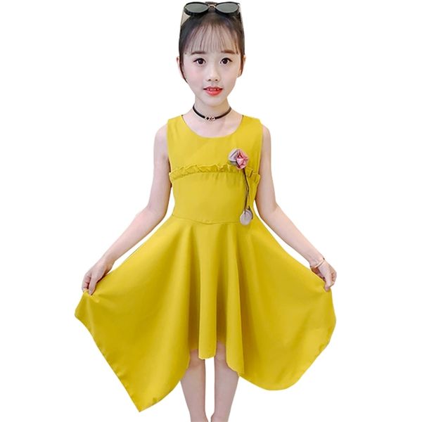 

dresses for girls appliques kids casual style children summer clothes 6 8 10 12 14 210527, Red;yellow
