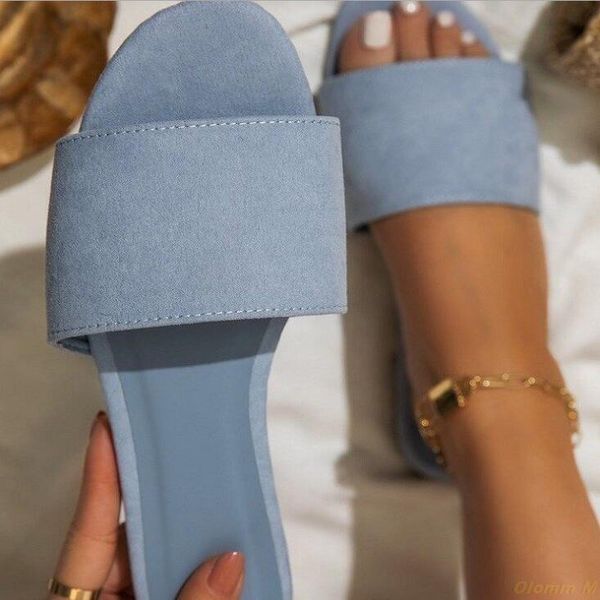 

slippers 2021 summer women large size solid color flat bottom, one-line casual wear sandals, versatile and durable at home, Black
