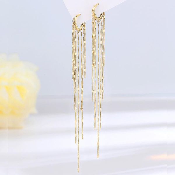 

stud korean metal long tassel earrings all-match cute and elegant ladies jewelry, Golden;silver