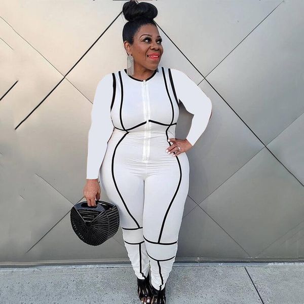 

plus size pants one piece outfits bodycon fall clothing women zip long sleeve jumpsuits 5xl rompers wholesale drop
