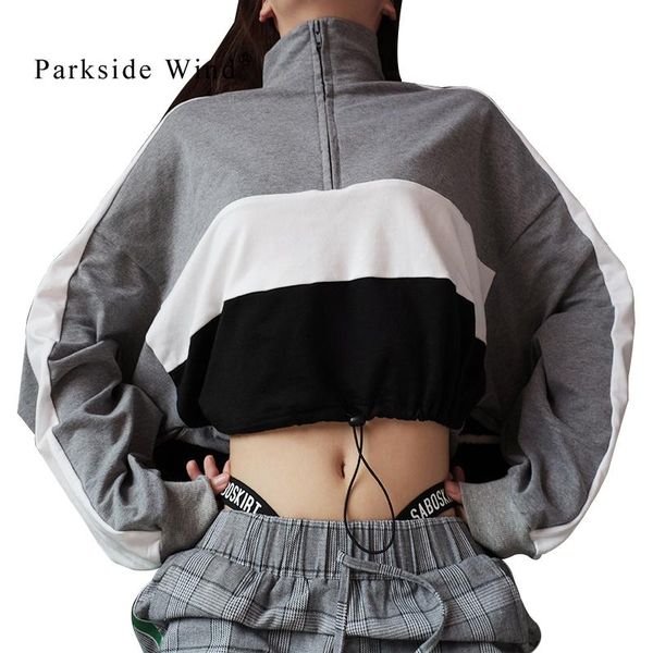 

women's hoodies & sweatshirts parkside wind 2021 women patchwork stand collar pullovers female streetwear long sleeve swa0714-45, Black