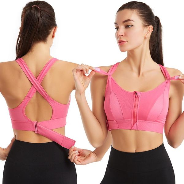 

yoga outfit adjustable front zipper sports bra shockproof breathable rimless vest back underwear women