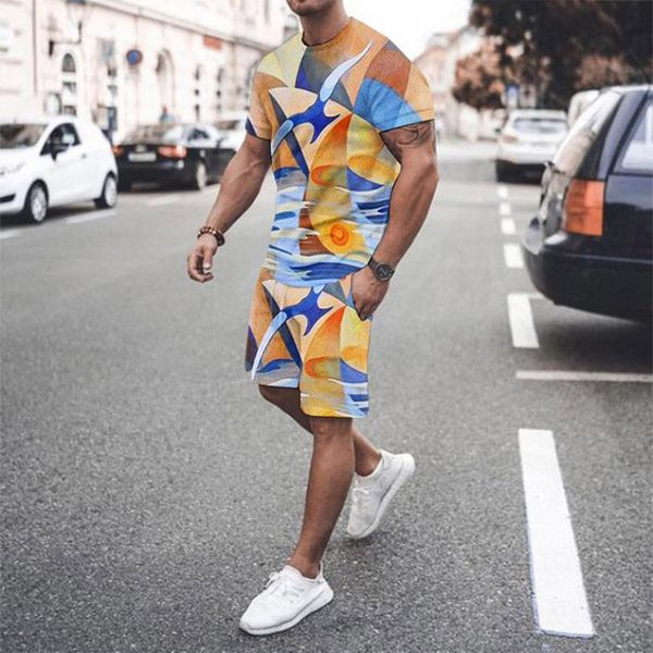 

irregular figure mens sports suit short-sleeved t-shirt with shorts comfortable breathable and dry daily leisure sports, Black;blue