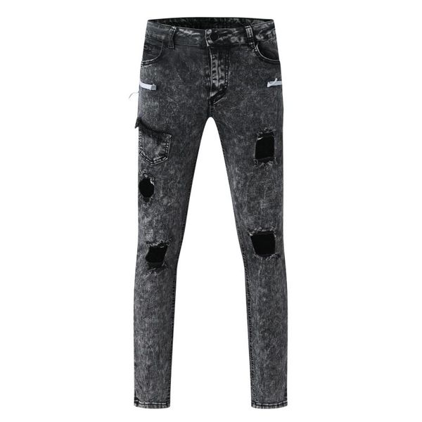 

men's jeans fashion oversized ripped slim pants trousers, Blue