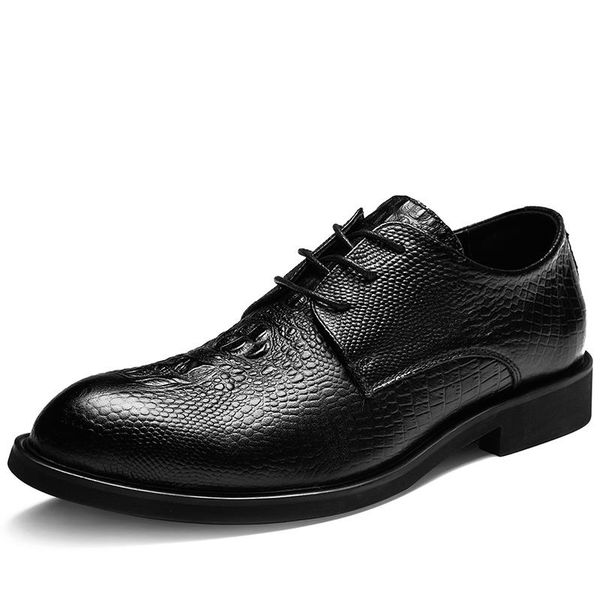 

dress shoes men cow leather real design brand oxfords fashion crocodile male lace up business big size 38-48, Black