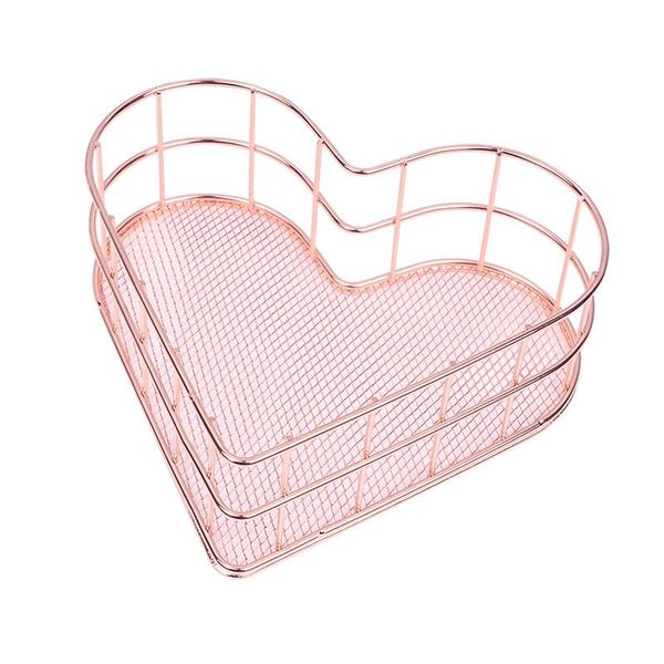 

storage baskets heart-shaped basket nordic gold deskclutter sorting rose iron fruit