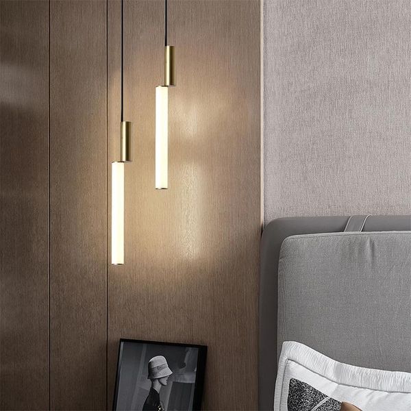 

pendant lamps nordic bedroom bedside lights modern simple long strip led hanglamp home decor kitchen glass line hinging