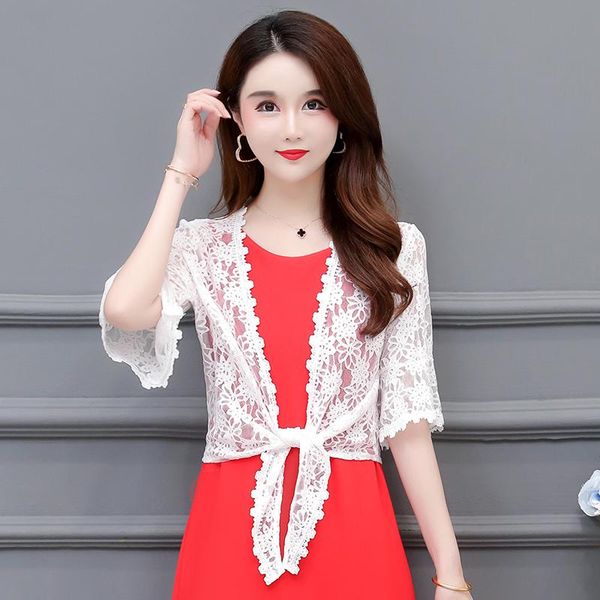

women's jackets real s summer lace blouse with sleeves and sun protection coat, Black;brown