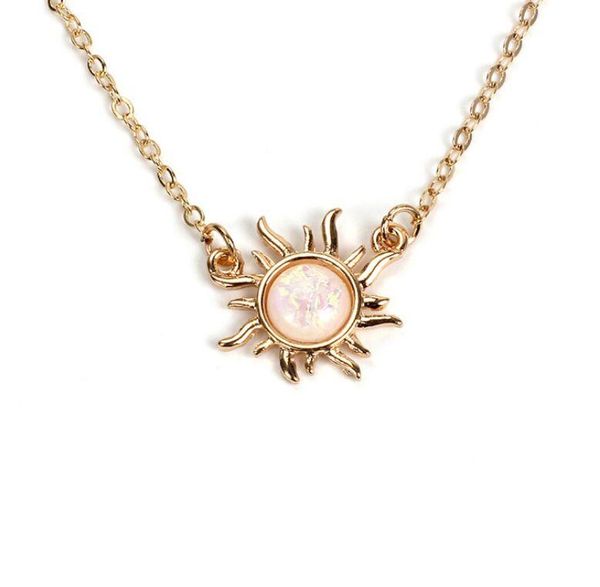 

drop female sun pendant choker necklace silver & gold color chain creative stone jewelry sto021019 chokers, Golden;silver