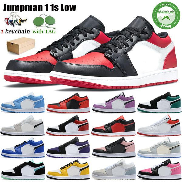 

2021 with box keychain tag 1 1s low basketball shoes unc paris men women sneakers grey sail black toe gs tri-color washed denim trainers