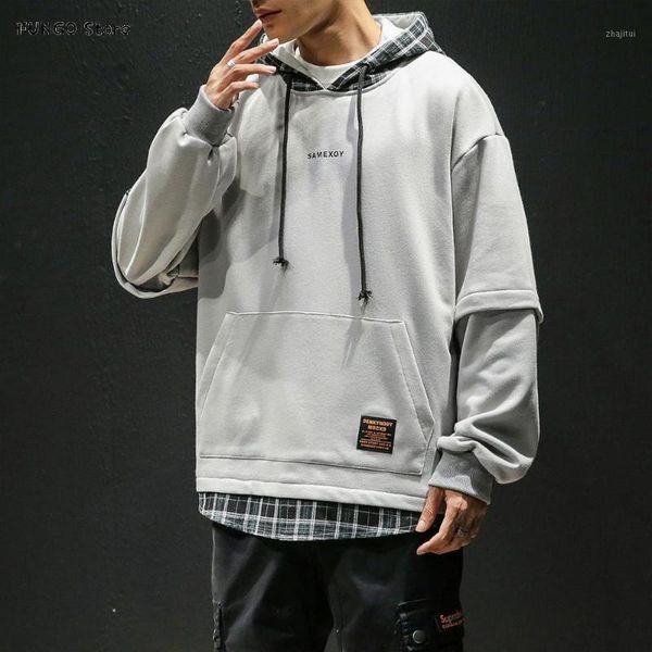 

autumn spring patchwork hoodies men's sweatshirts hip hop punk streetwear casual pullover, Black