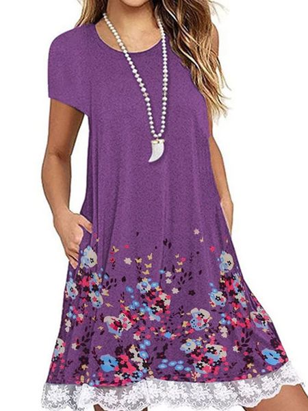 

factoryy9se print short loose neck lace sleeve patchwork round oversized dress, White;black