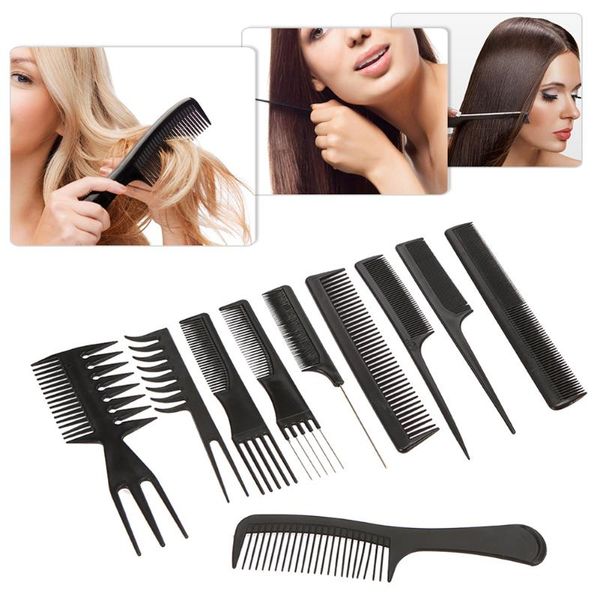 

hair brushes comb 10pcs/set hairdressing styling tools plastic portable durable anti-static care professional supplies, Silver