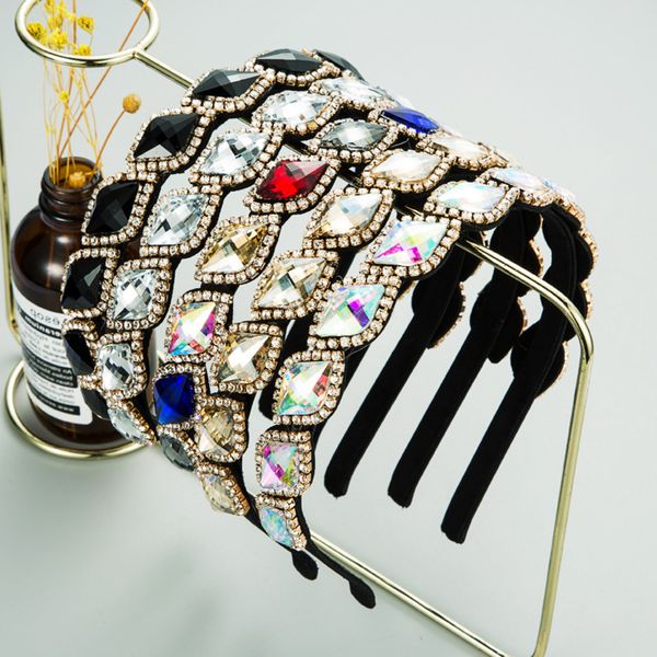 

color hair hoop inlaid with diamond super flash ins korean versatile headdress geometric headband, Golden;white