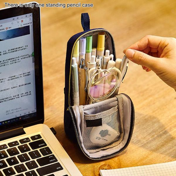 

pencil bags girl boy large capacity foldable home school canvas students space saving washable wear resistant standing case pen bag