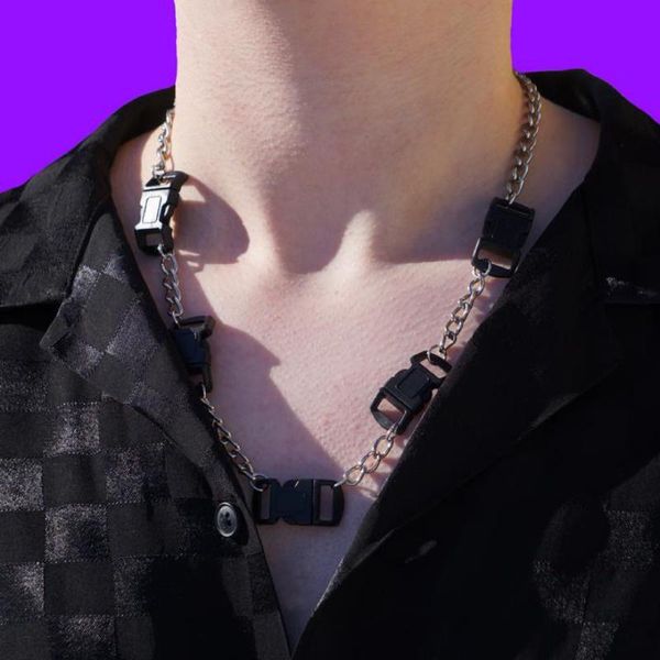 

chokers punk hip hop minimalist safety clasp chains necklaces for men fashion rock insert buckle choker motorcycle female club jewelry, Golden;silver