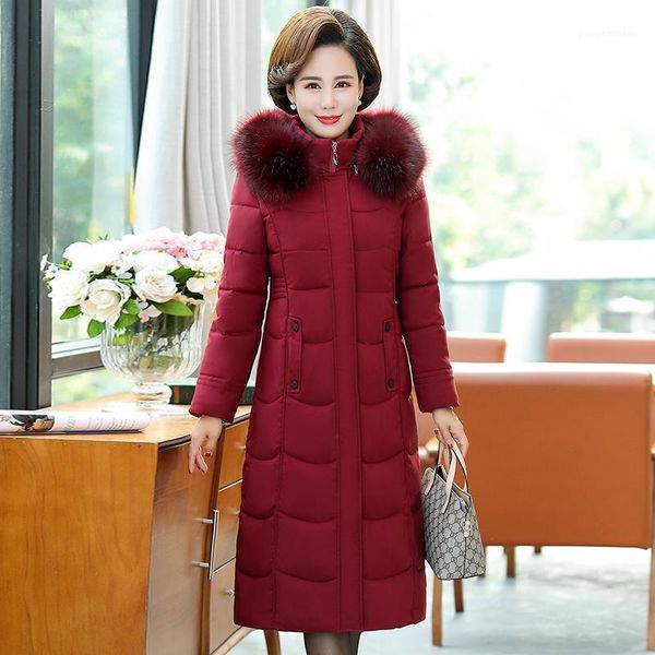 

women's down & parkas winter fashion middle-aged thick warm hooded cotton coat jacket long section large fur collar jacket(-5, Black