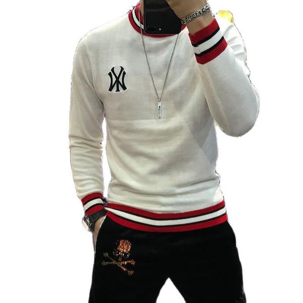 

men's sweaters o-neck pullovers appliques brand clothing embroidered net red warm knitted2021 arrival fashimen sweater, White;black