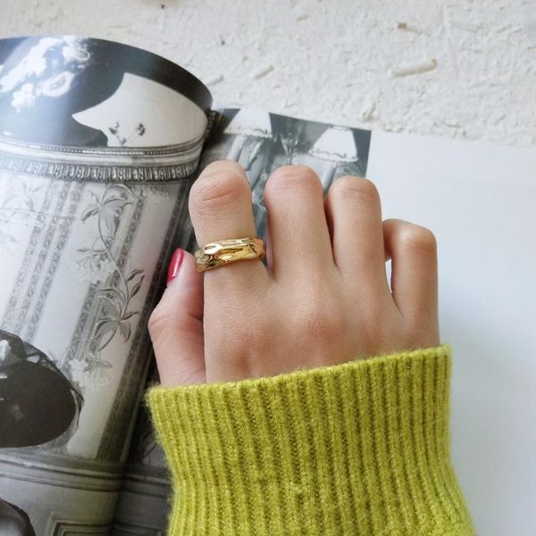 

cluster rings wholesale 100% authentic s925 sterling silver uneven band ring rounded adjustable fine jewelry punk rock j198, Golden;silver