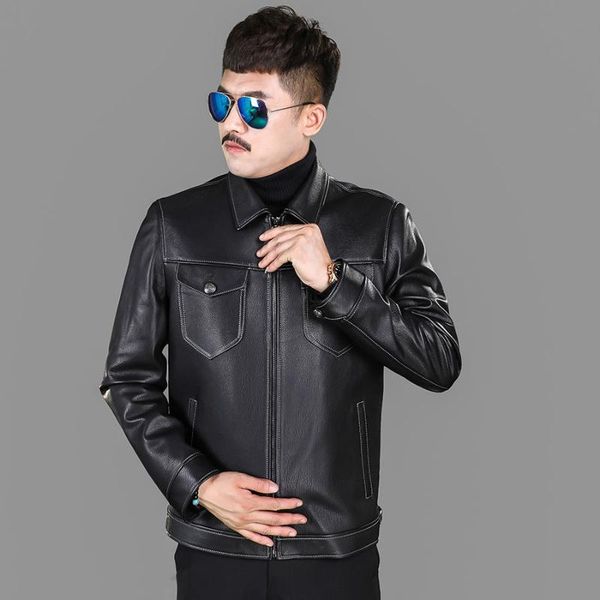 

men's leather & faux 2021 haining headwear deerskin jacket luxury fashion casual short coat, Black
