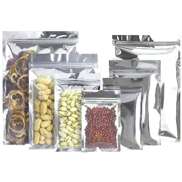 

storage bags 100pcs/lot aluminum foil one side transparent package bag tear notch zipper reusable dried flower tea food packing