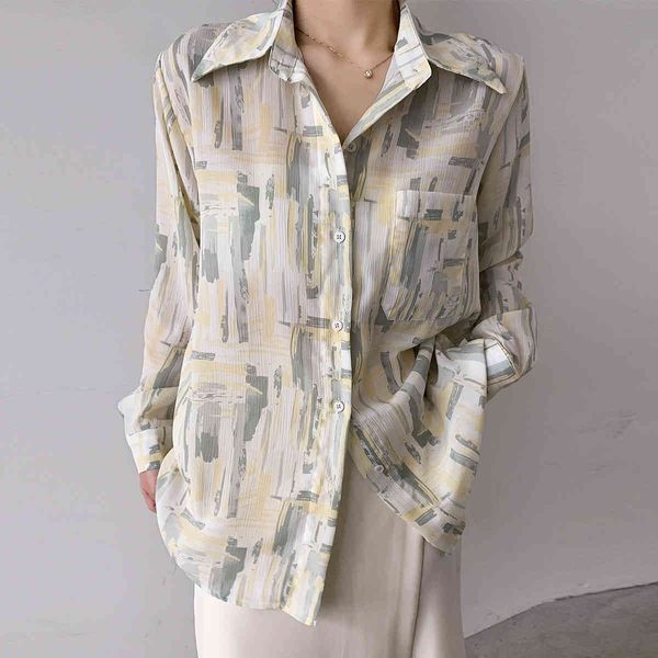 

women's blouses & shirts 2021 spring gray retro printed shirt fashion long plus size lady female blouse, White