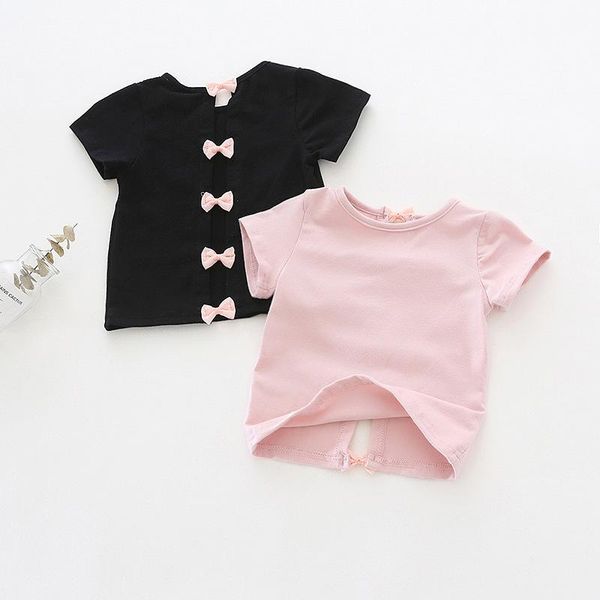 

girl's dresses girls backless bow short sleeve t-shirt summer children's crew neck 100% cotton coat korean, Red;yellow