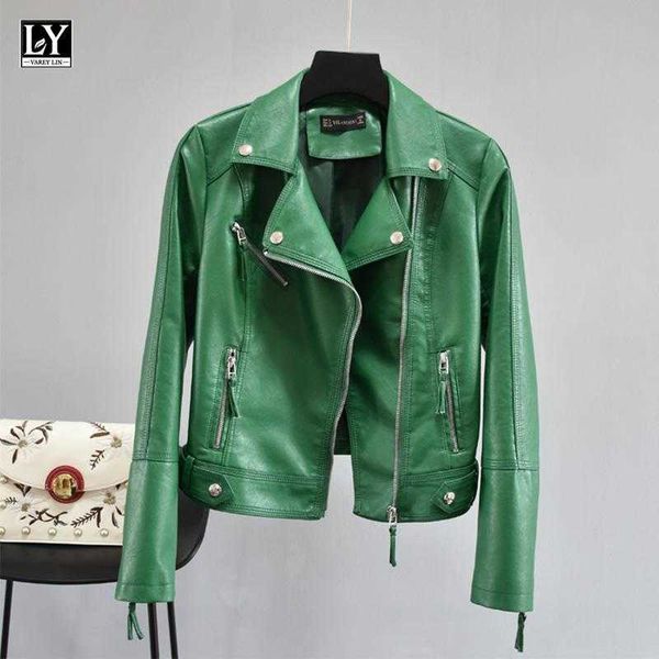 

ly varey lin spring autumn women biker jacket pu faux soft leather motorcycle zipper streetwear multicolor female coats 210526, Black