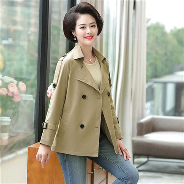 

women's trench coats spring autumn short coat female women 2021 korean large size middle-aged mother windbreaker outerwear b527, Tan;black