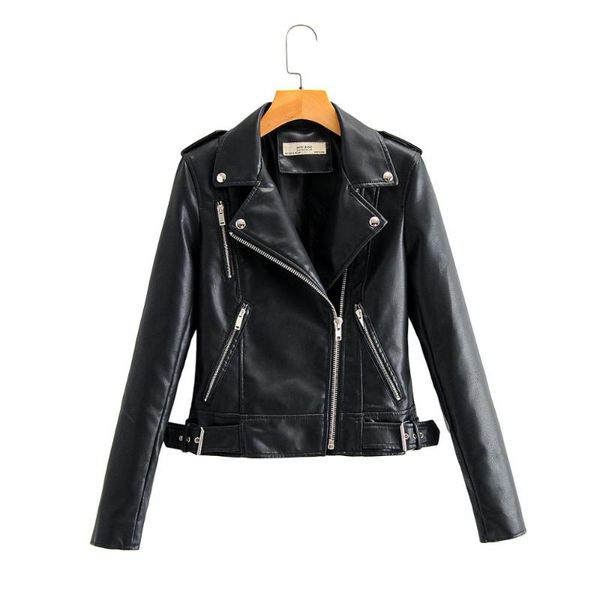

women's leather & faux onebling autumn women pu jacket woman zipper belt short coat female black punk bomber outwear pink
