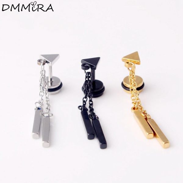 

stud fashion punk color gold black triangle titanium steel women men dumbbell stick chain earrings brincos jewelry, Golden;silver
