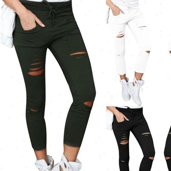 

skinny jeans women denim pants legging holes destroyed knee pencil casual trousers black white stretch ripped sw