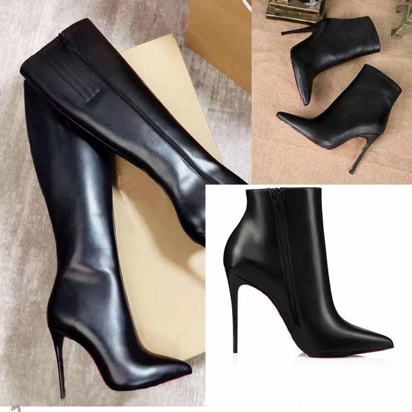 

2021s winter elegant women's red bottom shoe black leathers long boots eloise-botta-bottes knee boot high heels lady combat booties par