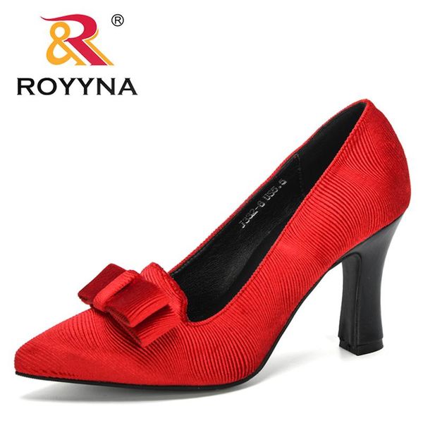 

dress shoes royyna 2021 designers fashion style high heels women wedding bowknot thick party pumps ladies, Black