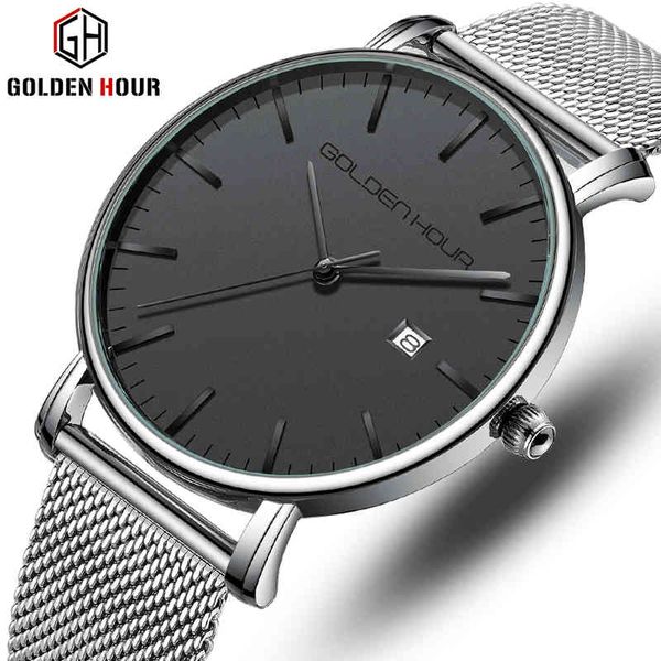 

goldenhour men watches brand fashion luxury quartz men's watch steel waterproof sports wrist watch male relogio masculino 210517, Slivery;brown