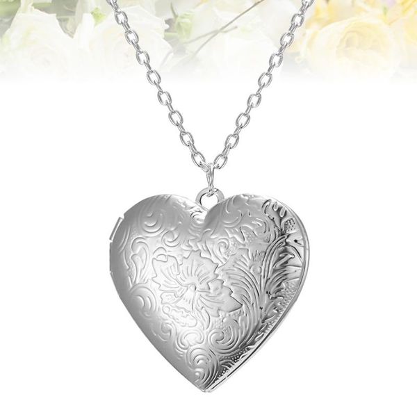 

pendant necklaces creative po frame necklace alloy heart shape jewelry gift ornaments without, Silver